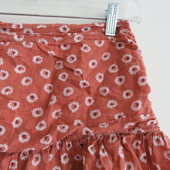 SABO SKIRT Ditsy Daisy Floral Ruched Mini Skirt in Terracotta Festival Boho Sz M - Picture 4 of 13